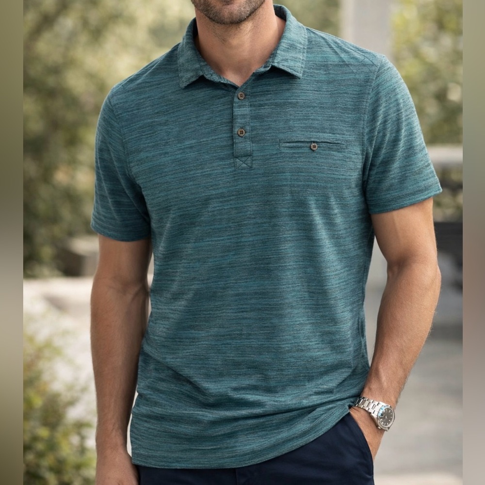 Rock & Republic Men's Polo Shirt XL Blue Teal Collared Buttons Classic Preppy